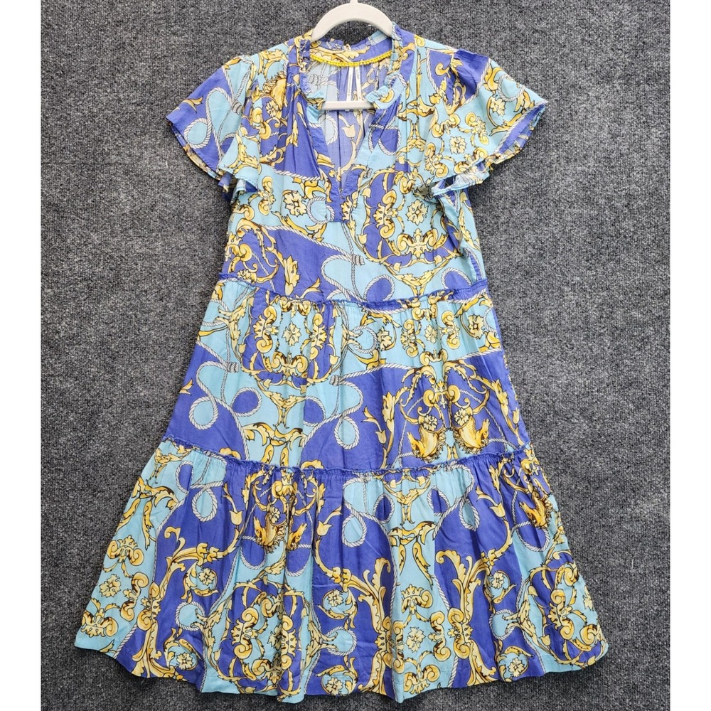 Anthropologie Womens Mediterranean Baroque Rope Print Boho Tiered Mini Dress XS - Picture 2 of 8